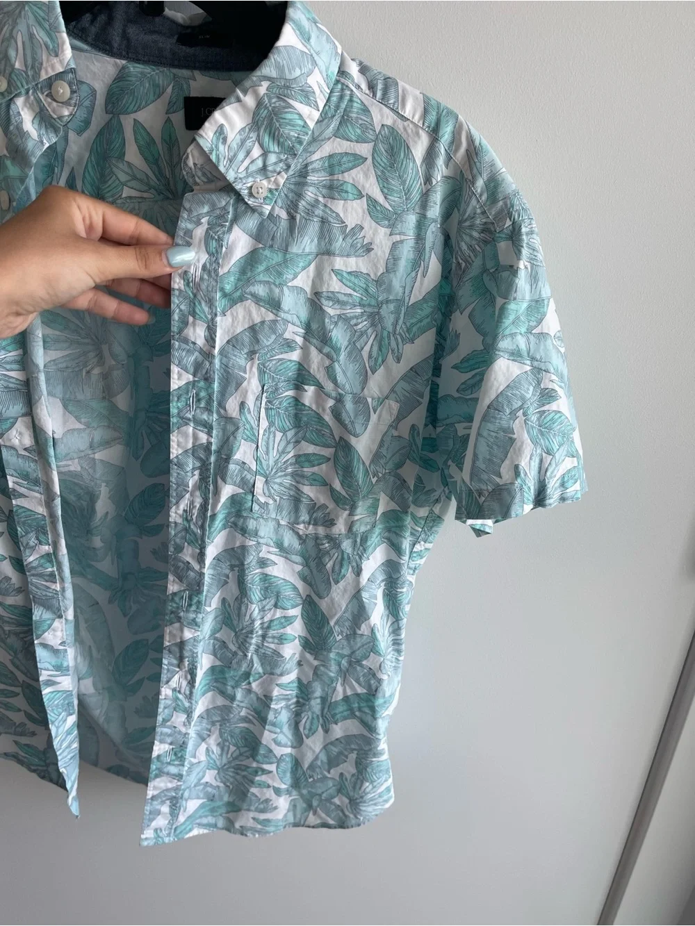 J Crew Men's Short-Sleeve Tropical Print Shirt - Teal/White